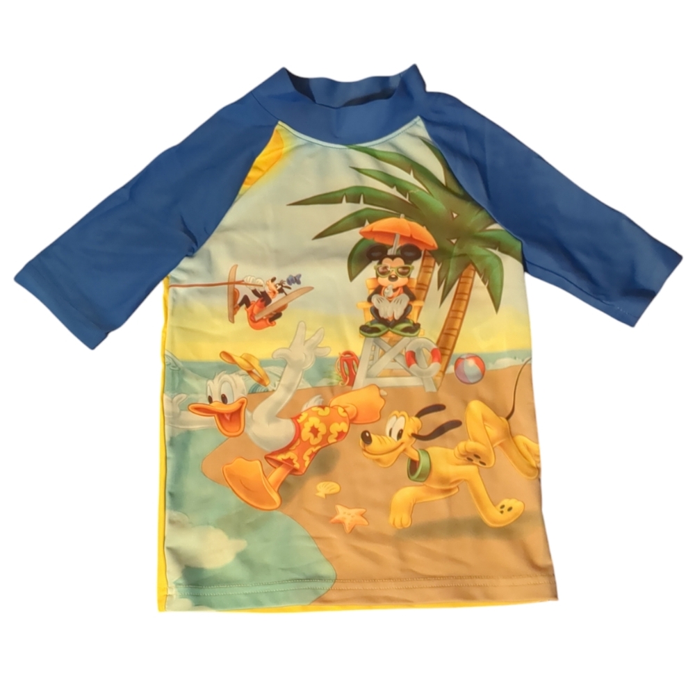 🍁2/$7🍁DISNEY Mickey Donald Goofy Pluto Beachy Rash Guard